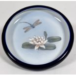 A Royal Copenhagen circular dish decorated with waterlily and dragonfly, (4cm x 24cm) no signs of