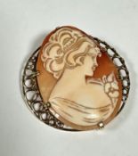 A modern 9ct gold mounted oval shell carved cameo brooch in circular graduated loop border, complete