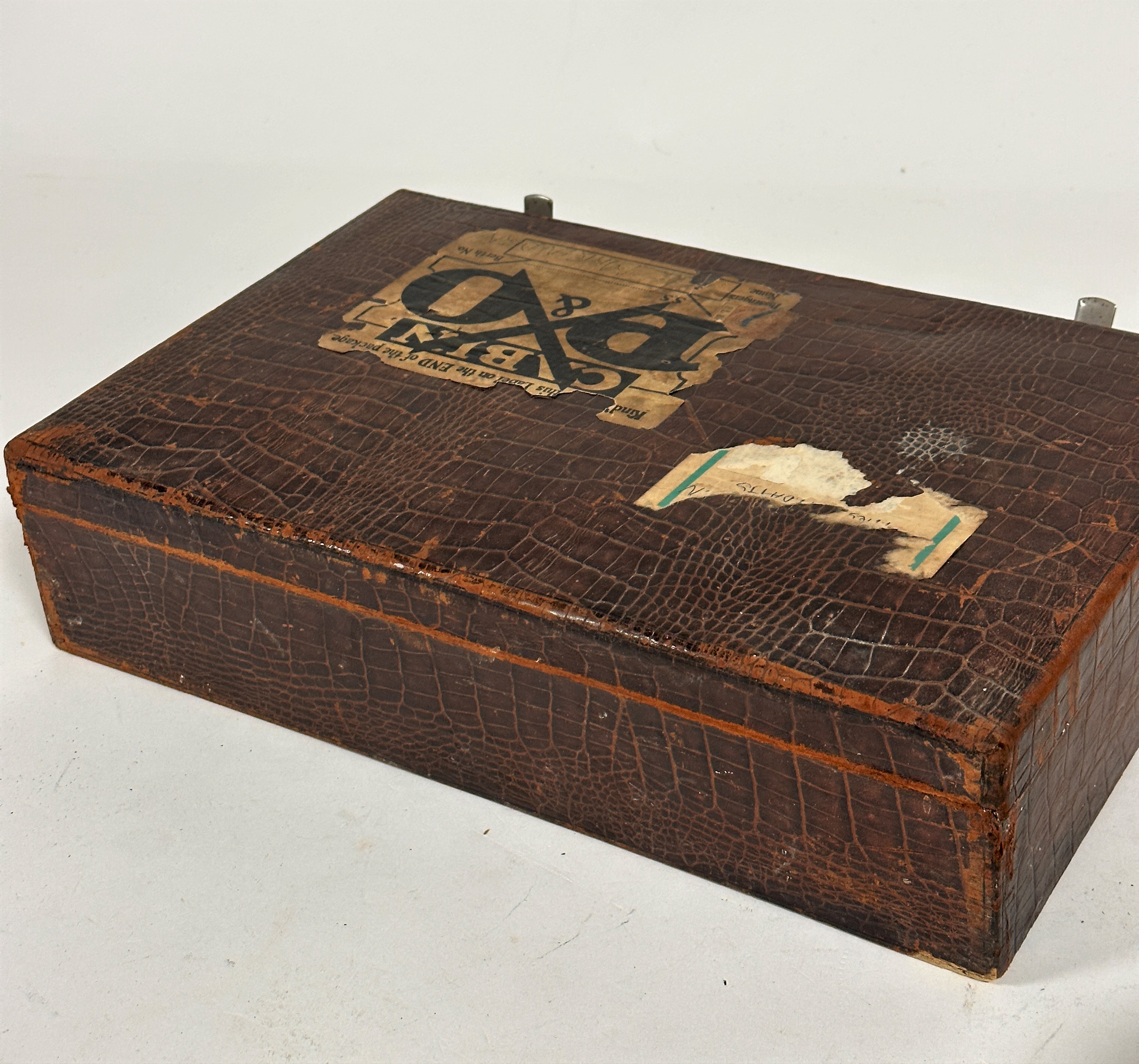 A vintage embossed leather writing case, c.1900, with part fitted interior, complete with blotter, - Image 5 of 5