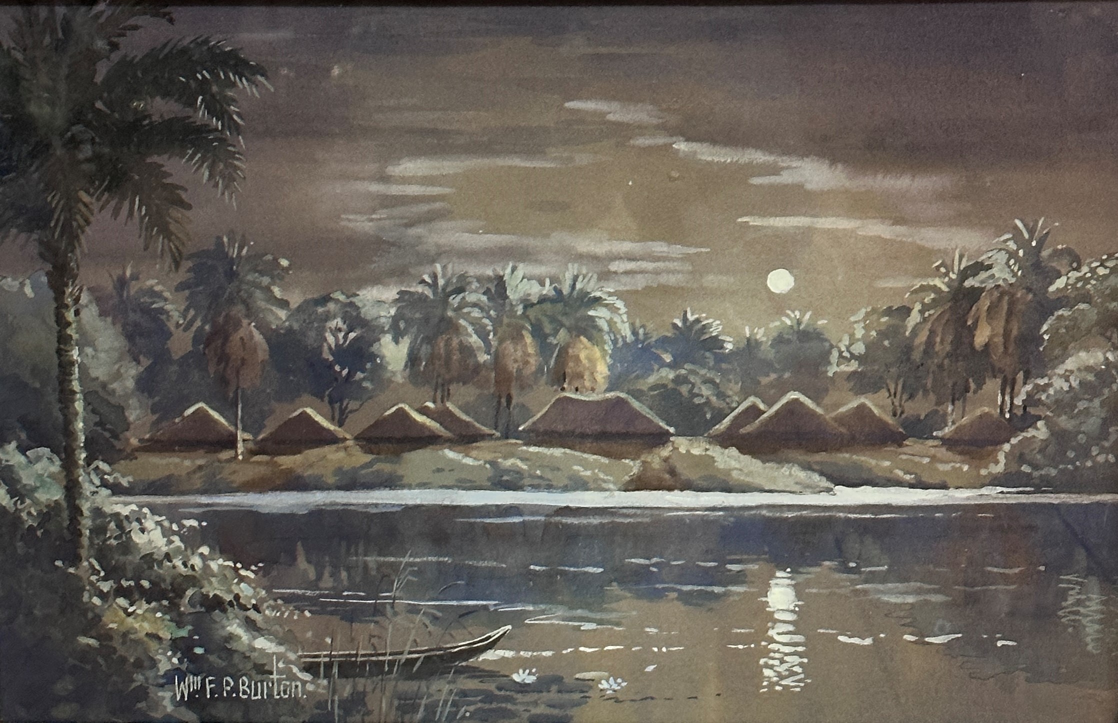 William Frederick Padwick Burton (1886-1971) Congo by a Riverbank, watercolour, signed bottom