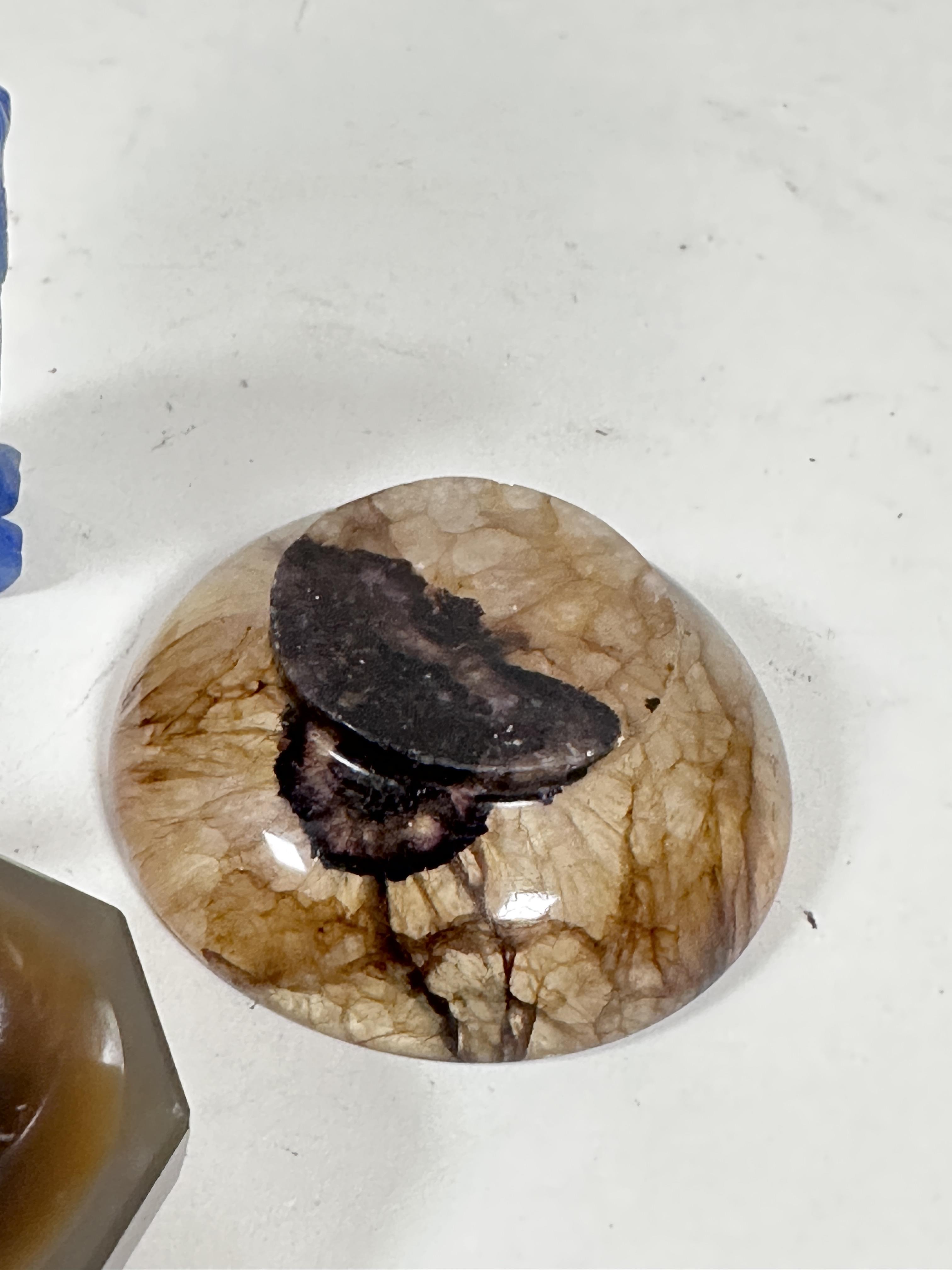 A miniature Blue John dish decorated with variegated purple, black and brown striations (2cm x 6cm), - Image 3 of 5