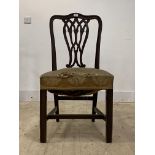 An Edwardian mahogany side chair of Chippendale design, the moulded crest rail over pierced splat,