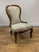 A Victorian mahogany spoon back chair, moving on ceramic castors, H90cm