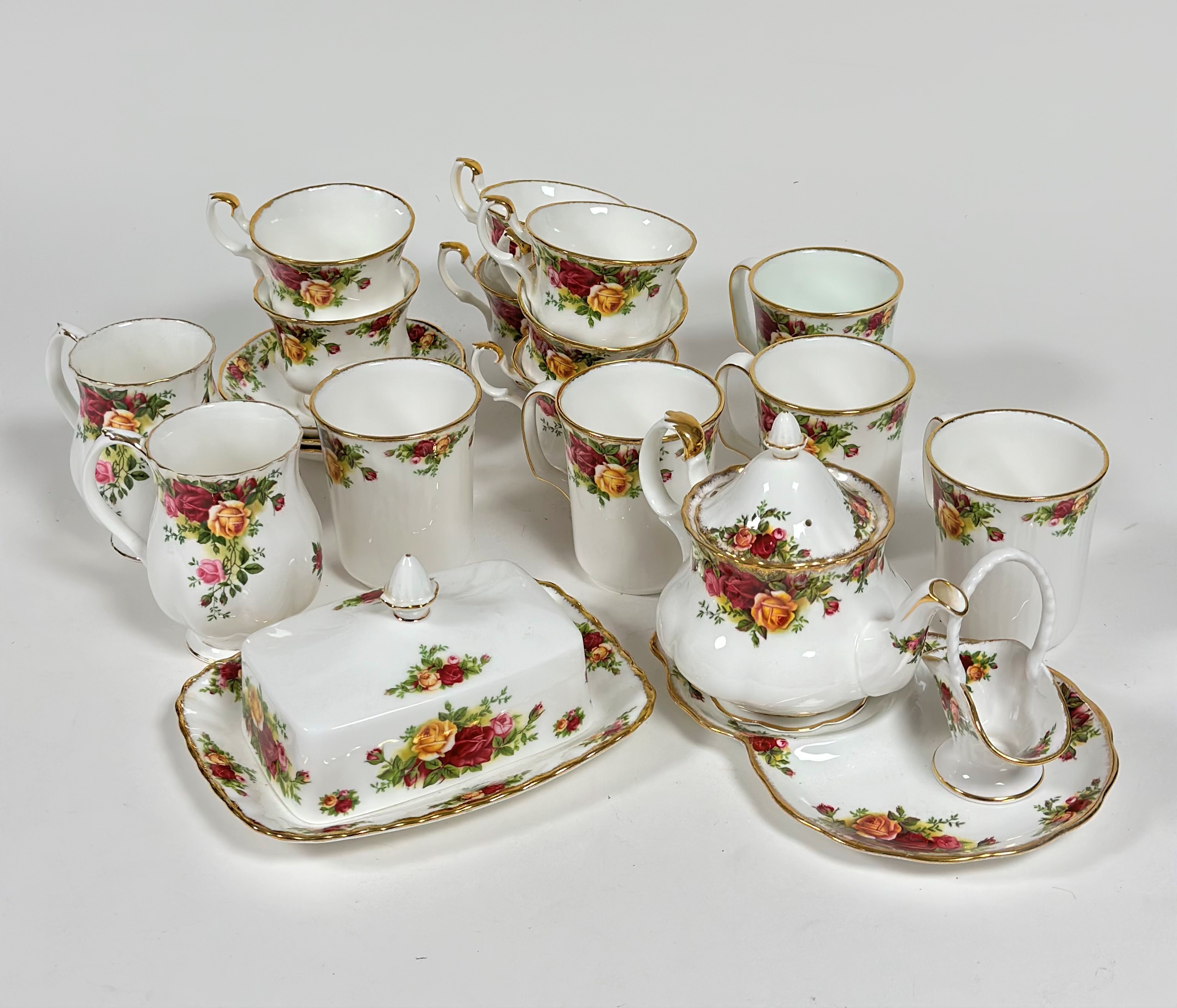 A Royal Albert bone china Old Country Roses, part tea service comprising, five coffee cups, a butter