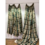 A Satinized checked curtain, lined and interlined, (W70cm x 340cm) together with a matching curtain,