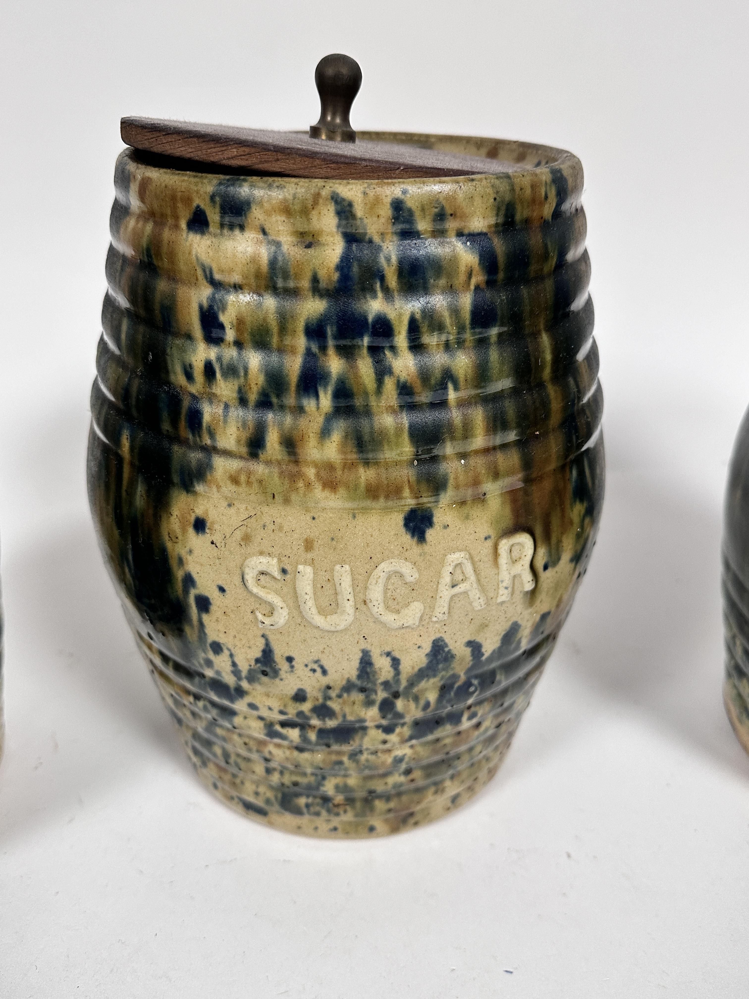 A set of four possibly Methven pottery ribbed barrel storage jars including meal, sugar, flour and - Image 6 of 9