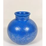 An unusual Poole pottery turquoise glazed squat vase with overlaid silver patination, signed Poole