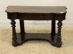 A Victorian mahogany Duchess console table, the serpentine top over frieze drawer, turned and fluted