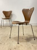 Arne Jacobsen for Fritz Hansen, a pair of Series 7 stacking chairs, one piece bentwood seats