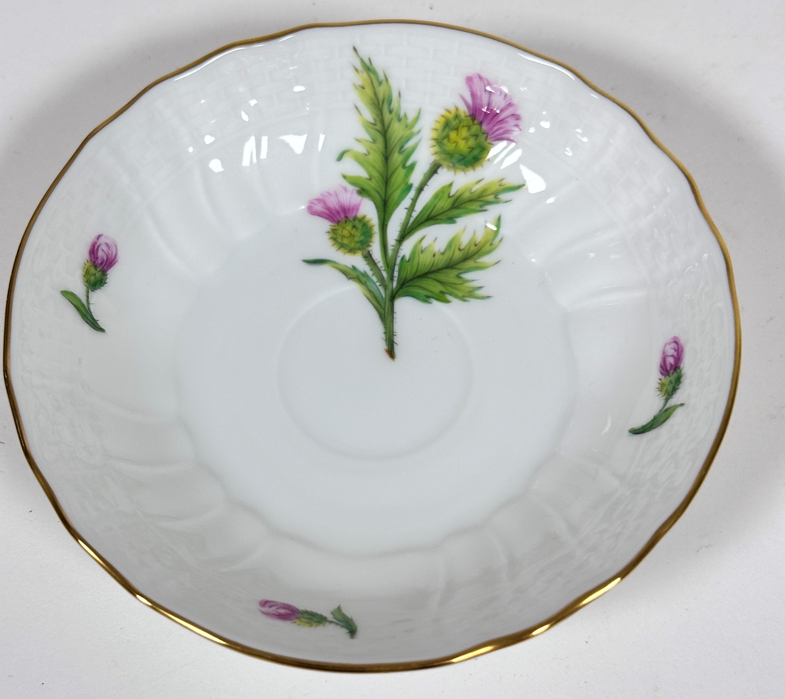A Hungarian Herend porcelain handpainted Thistle "Cirsium Valgare" with basket weave border, the cup - Image 2 of 3
