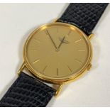 A Longines gents gold plated wrist watch, the gilt dial with applied baton markers, quartz movement,