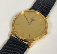 A Longines gents gold plated wrist watch, the gilt dial with applied baton markers, quartz movement,