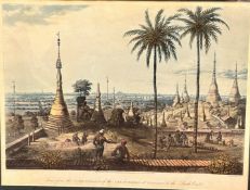 After J Moore, Scene from Upper Terrace from Upper Pagoda at Rangoon, 19thc engraving by H Fyall,