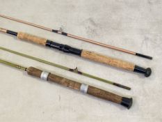 Fishing interest, two fibreglass two section spinning rods (2)