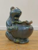 A Green glazed stoneware garden planter formed as a frog, H48cm