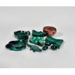 A collection of five various malachite shaped dishes including an ashtray etc (smallest 10cm x