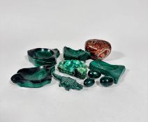 A collection of five various malachite shaped dishes including an ashtray etc (smallest 10cm x