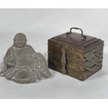 A plaster cast seated Happy Buddha figure with grey painted finish (14cm x 14cm) and a Middle
