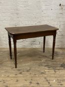 A Victorian mahogany side table, on ring turned supports (converted) H74cm, W106cm, D55cm