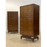 G-Plan, a pair of mid century teak tall chests from the Librenza range, each fitted with seven