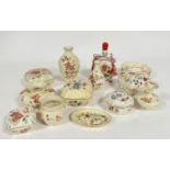 A group of Hungarian Zsolnay Pecs porcelain, including two square fluted candy boxes and covers, a