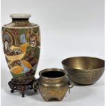 A Japanese Kutani style baluster vase decorated with figural scenes enclosed within panelled and