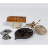 A marble egg (d.8cm), a miniature Chinese reproduction compass, used by Chinese astrologer in