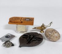 A marble egg (d.8cm), a miniature Chinese reproduction compass, used by Chinese astrologer in