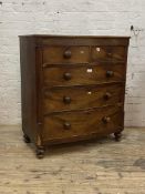A mid 19th century mahogany bow front chest, fitted with two short and three long graduated