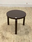 A Vintage lamp table in the style of Alver Aalto, the circular top over three bentwood supports,