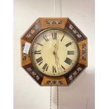 A 19th century rosewood, birdseye maple and metal inlaid wag on the wall clock, white painted dial