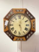 A 19th century rosewood, birdseye maple and metal inlaid wag on the wall clock, white painted dial