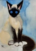 Terry Barron Kirkwood, Siamese Cat, watercolour, signed with initials bottom left, silver glazed