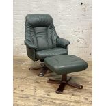 A Vintage green leather upholstered reclining easy chair and footstool H102cm