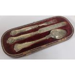 A Victorian Sheffield silver 1841 christening set comprising Fiddle and Shell pattern spoon,
