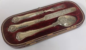 A Victorian Sheffield silver 1841 christening set comprising Fiddle and Shell pattern spoon,