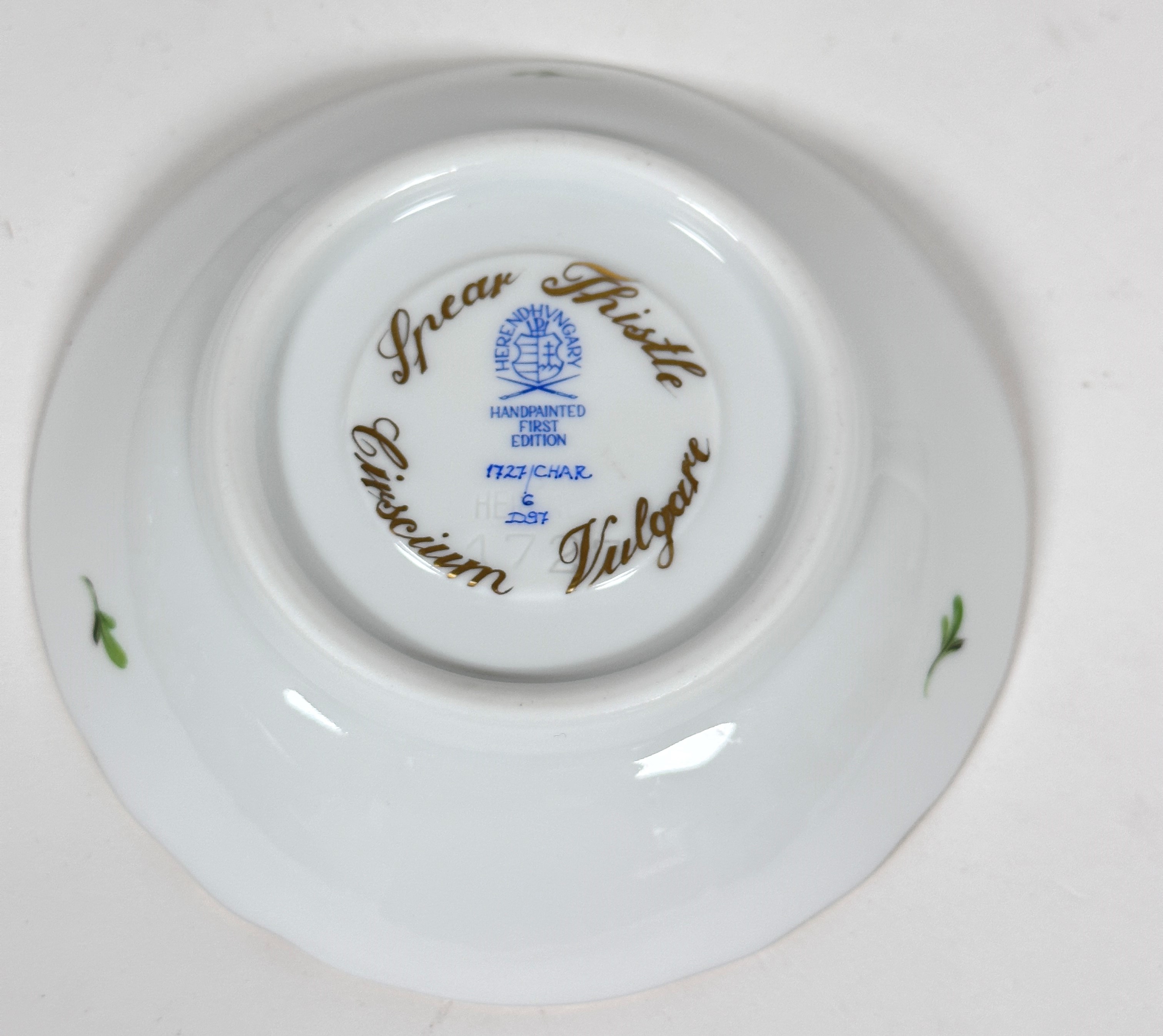 A Hungarian Herend porcelain handpainted Thistle "Cirsium Valgare" with basket weave border, the cup - Image 3 of 3