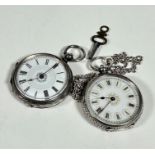 An 800 standard Edwardian lady's open face fob watch with enamelled dial and Roman numerals with