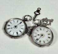 An 800 standard Edwardian lady's open face fob watch with enamelled dial and Roman numerals with