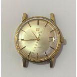 A Gents Tissot seastar yellow metal manual wind wristwatch, the silvered dial with applied baton