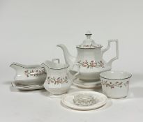 A Johnson Brothers Eternal Beau, part tea service with flora ribbon design and green gilding,