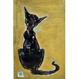 Terry Barron Kirkwood (Scottish) View of a Black Cat from the Rear, mixed media, charcoal,