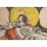 Lin Hattersley, Sleeping Figure, charcoal and pastel, unsigned, label verso, mounted, (58cm x 83cm)