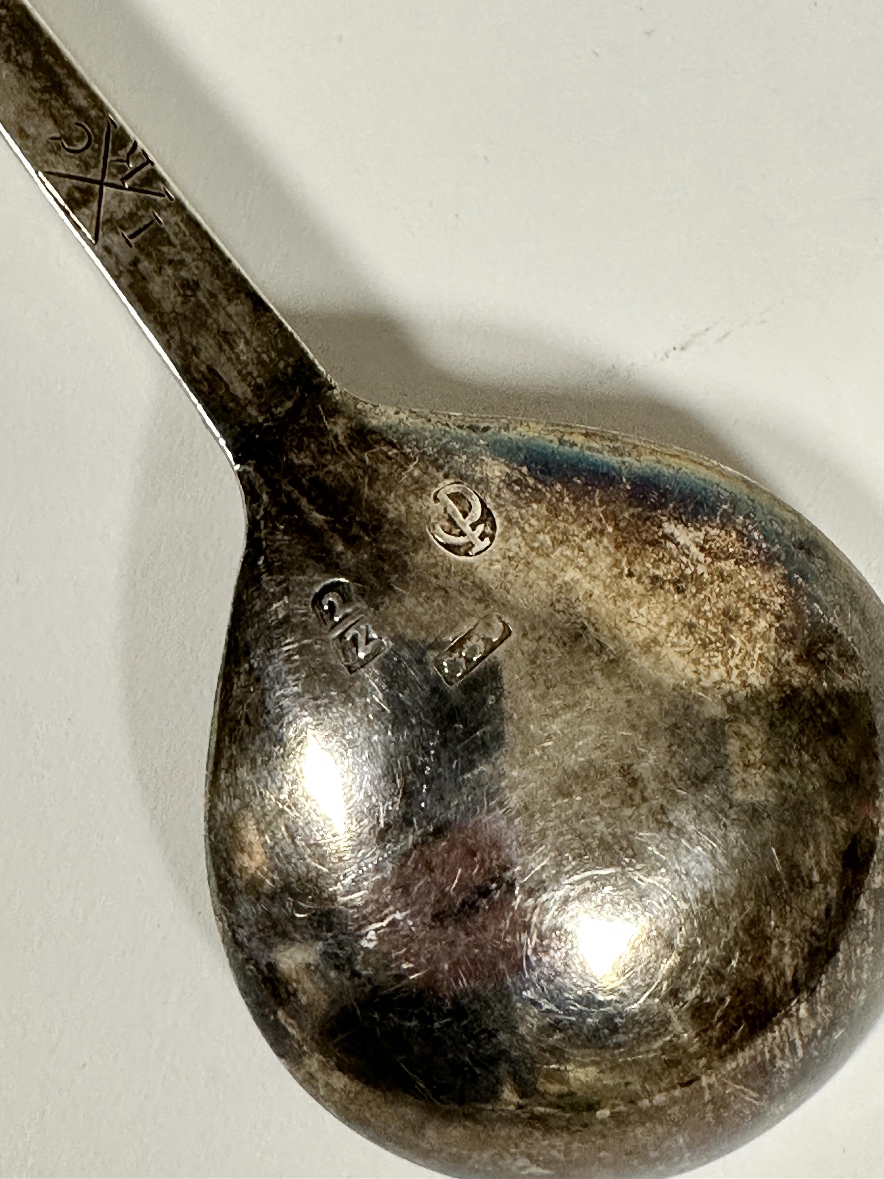A 19thc Continental apostle spoon with spiral twist handle and figure holding a spear with scrolling - Image 2 of 4