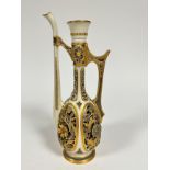 A Royal Worcester cane ware rosewood ewer in the Middle Eastern style, missing knop, spout