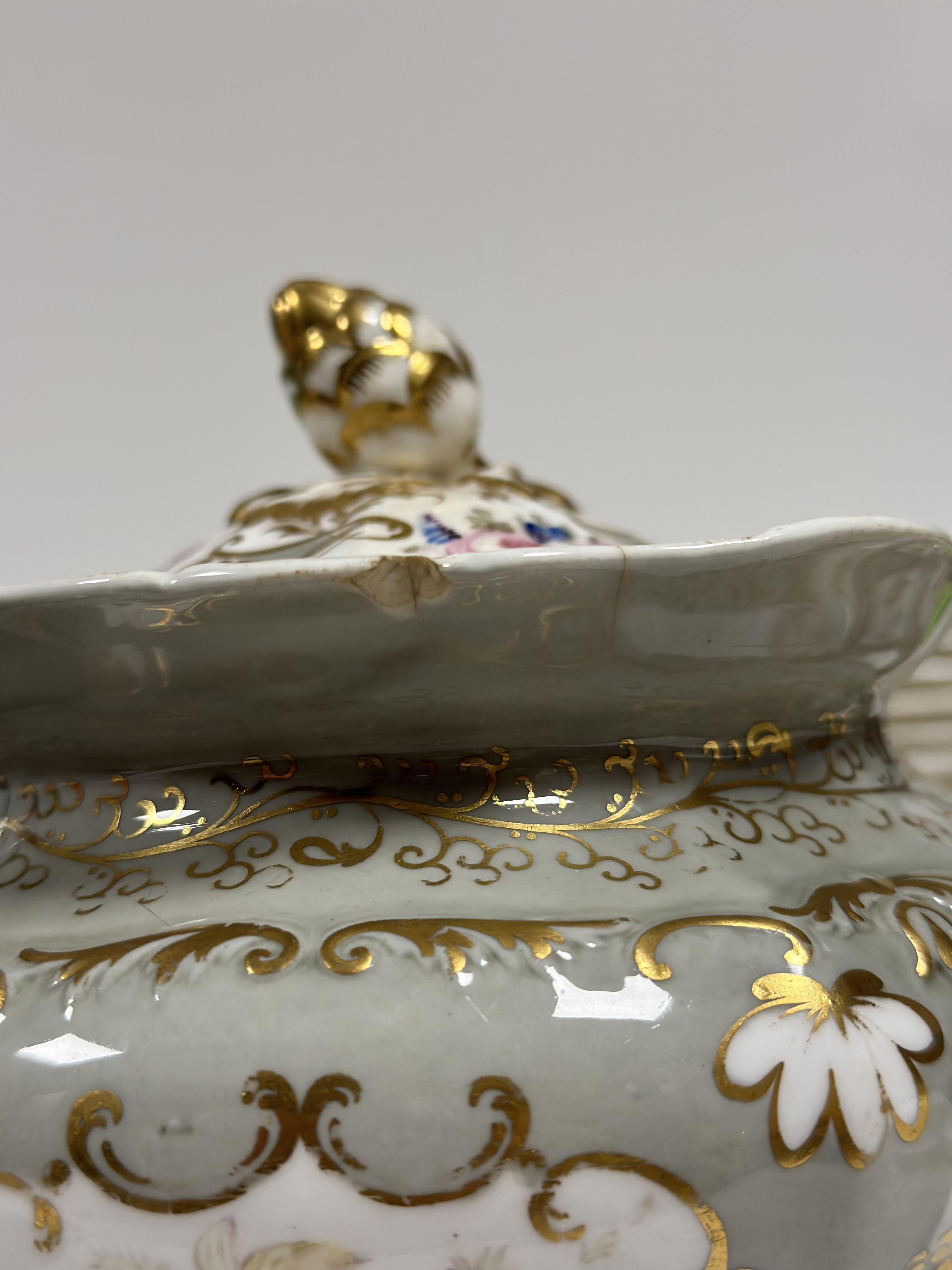 A 19th century Derby part tea service decorated with gold gilding and silver and floral enameling, - Image 2 of 4