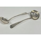 A pair of George III silver Old English pattern sauce ladles, mark unascribed, engraved initials