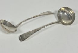 A pair of George III silver Old English pattern sauce ladles, mark unascribed, engraved initials