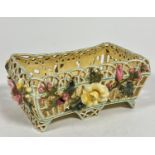 A Zsolnay Pecs Hungarian rectangular concave flower basket with pierced glazed and gilded panelled