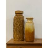 A 1970's vintage West German ceramic onion vase in a speckled brown glaze, (H55cm) together with